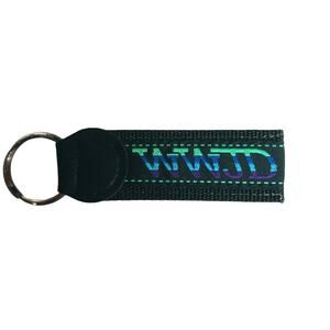 WWJD What Would Jesus Do Canvas Keychain Key Ring Black Turquoise Blue Vintage